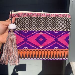 Woven cosmetic • pencil • bag case with tassel